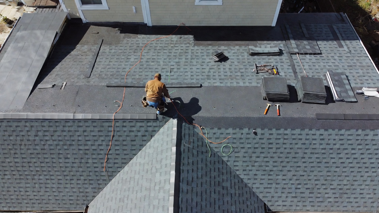 New roof installation — before and after roofing work
